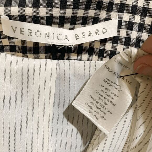 Veronica Beard Cottage Double Breasted Blazer Gingham Size 2 Black White Jacket - Picture 10 of 11